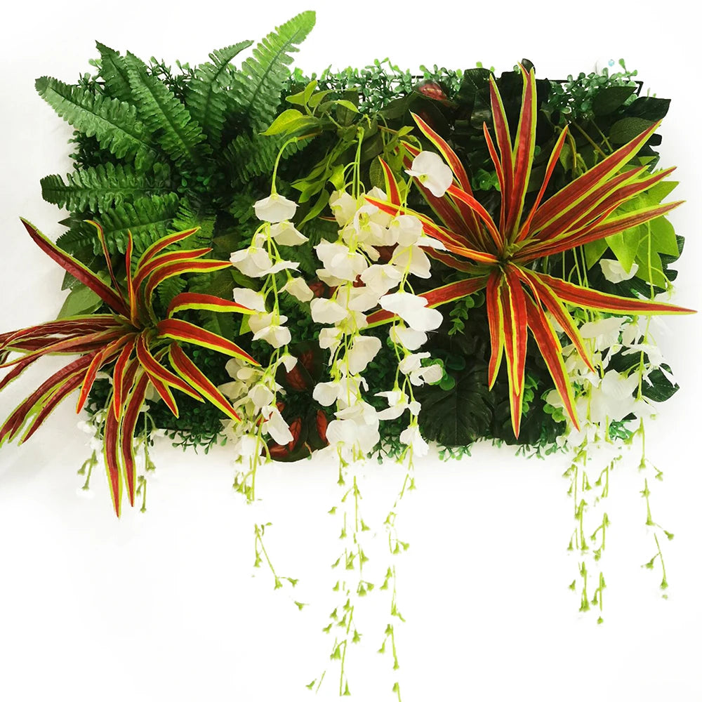 Mur Végétal Artificiel - Panneau de Plantes & Fleurs Suspendues, Jardin Vertical Décoratif d'Intérieur