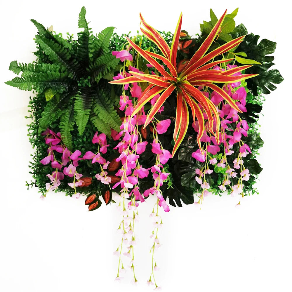 Mur Végétal Artificiel - Panneau de Plantes & Fleurs Suspendues, Jardin Vertical Décoratif d'Intérieur