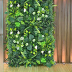 Mur Végétal Artificiel Premium - Panneau de Feuillages Tropicaux & Fleurs Blanches, Jardin Vertical Décoratif Intérieur/Extérieur