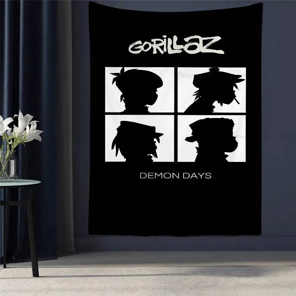 Tapisserie Murale Style Gorillaz - Tenture Art Cartoon Urbain, Décoration Murale Moderne