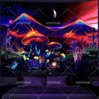 Tapisserie Murale Cosmos Néon - Planète à Anneaux & Paysage Futuriste