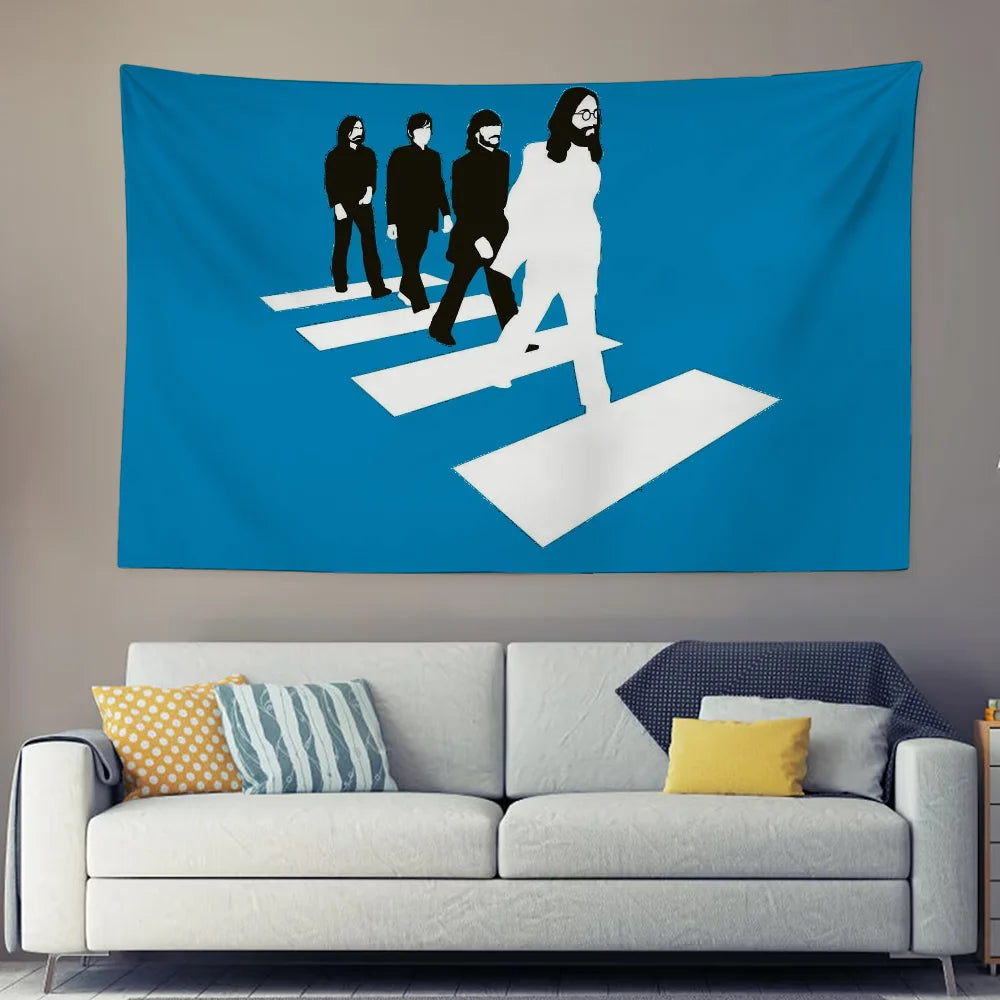 Tapisserie Murale Passage Piéton Vintage - Tenture Art Rock Rétro Inspirée d'une Scène Iconique