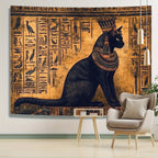 Tapisserie Murale Chat Egyptien - Art de l'Egypte Antique & Hiéroglyphes Dorés
