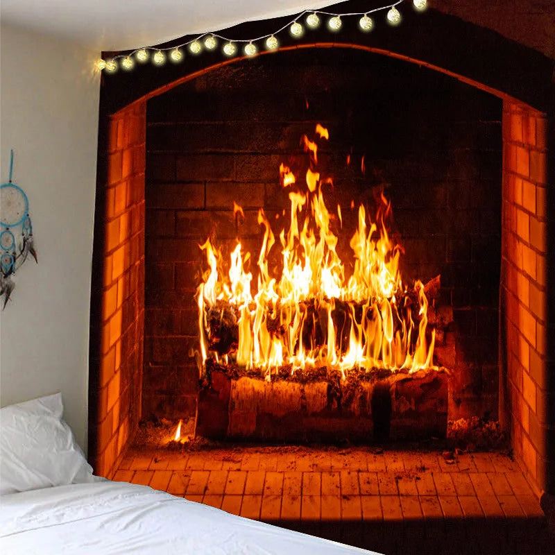 Tapisserie Murale Noël - Père Noël en Traineau & Rennes au-dessus de la Ville Enneigée