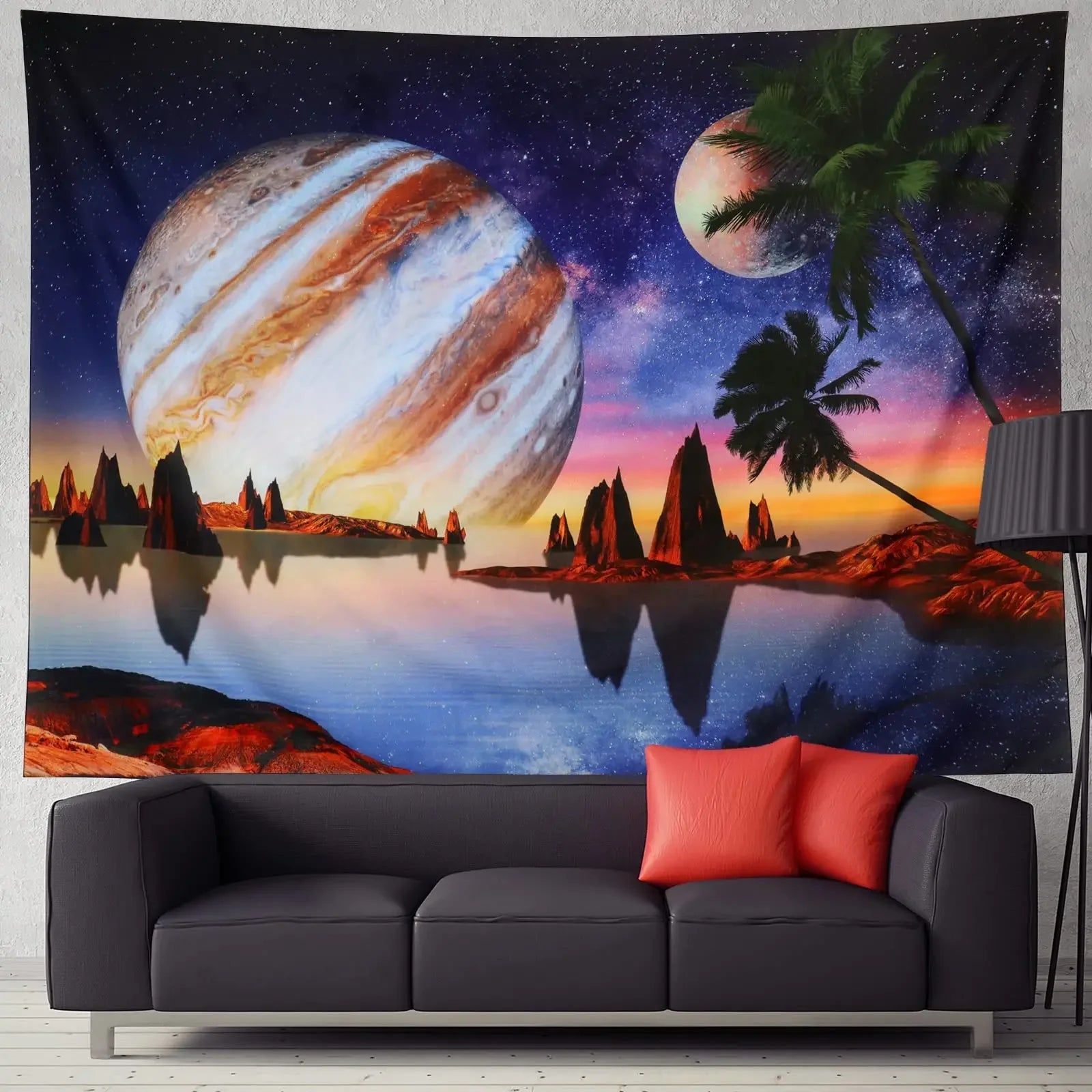 Tapisserie Murale Sci-Fi - Sphère Spatiale Géante & Paysage Galactique, Décoration Futuriste