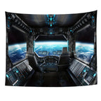 Tapisserie Hublot Spatial - Vue de la Terre depuis l'Espace, Décoration Sci-Fi