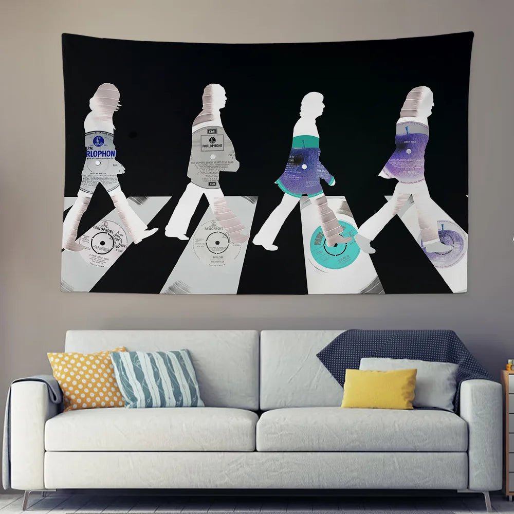 Tapisserie Murale Passage Piéton Vintage - Tenture Art Rock Rétro Inspirée d'une Scène Iconique