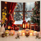 Tapisserie Murale de Noël - Sapin, Bougies & Cadeaux - Décoration Festive Cosy