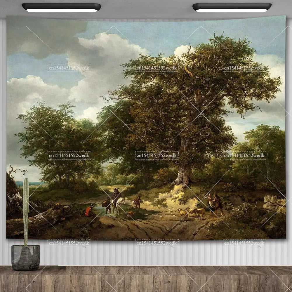 Tapisserie Murale Arbre Peint Vintage - Décoration Nature Salon & Chambre