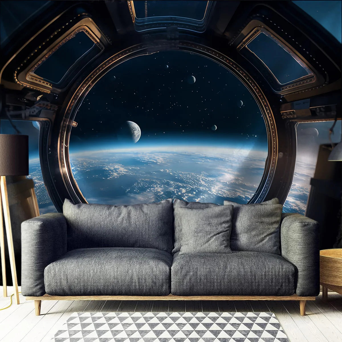 Tapisserie Hublot Spatial - Vue de la Terre depuis l'Espace, Décoration Sci-Fi