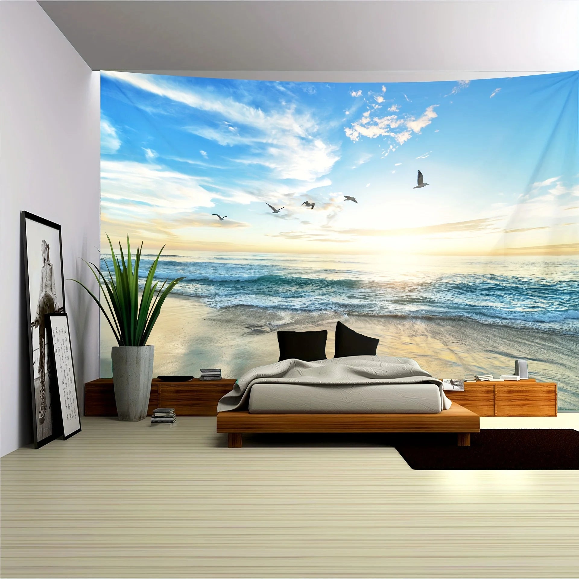 Tapisserie Murale Plage au Coucher du Soleil - Déco Murale Océan & Horizon