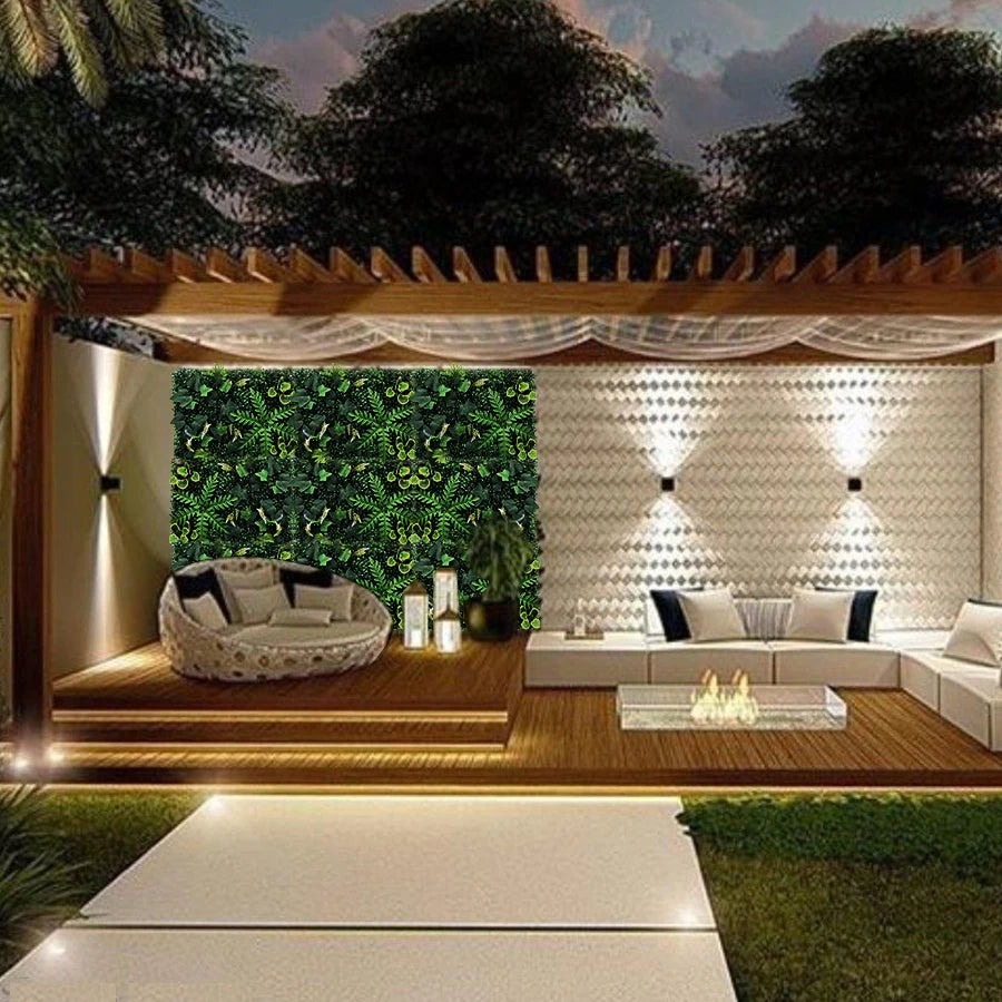 Mur Végétal Artificiel Premium - Panneau de Feuillages Tropicaux & Fleurs Blanches, Jardin Vertical Décoratif Intérieur/Extérieur