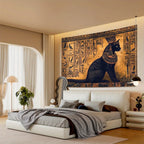 Tapisserie Murale Chat Egyptien - Art de l'Egypte Antique & Hiéroglyphes Dorés