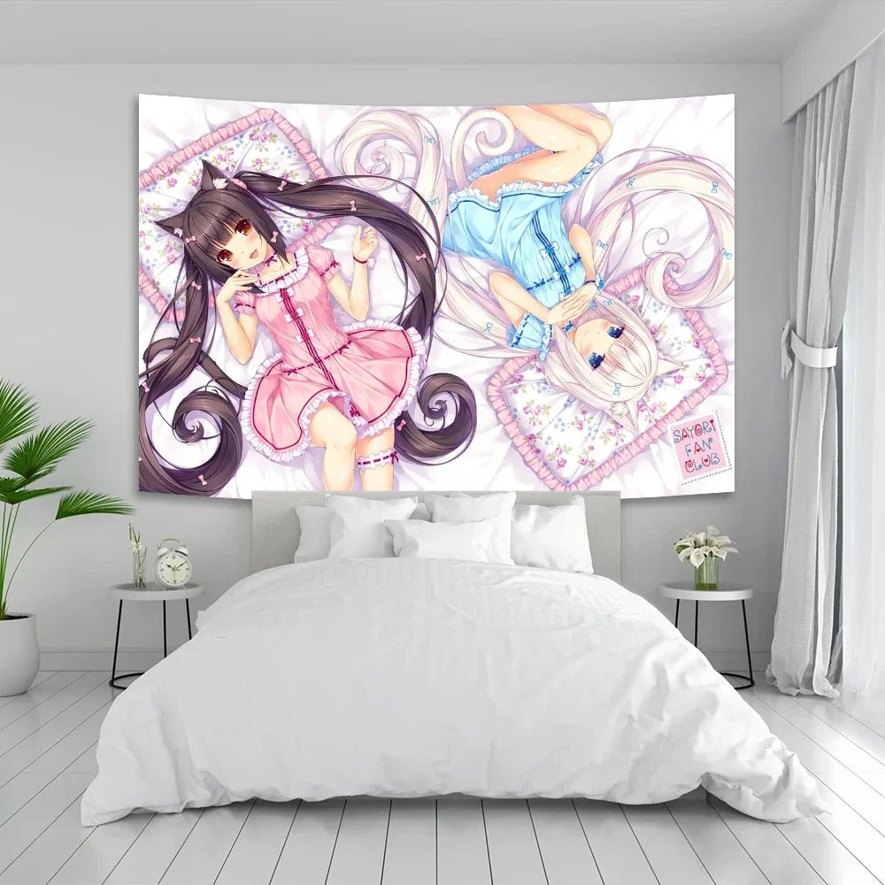Tapisserie Murale Anime Kawaii - Décoration Colorée Style Manga, Poster Tissu
