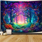 Tapisserie Murale Forêt Magique Néon - Paysage Psychédélique & Couleurs Lumineuses