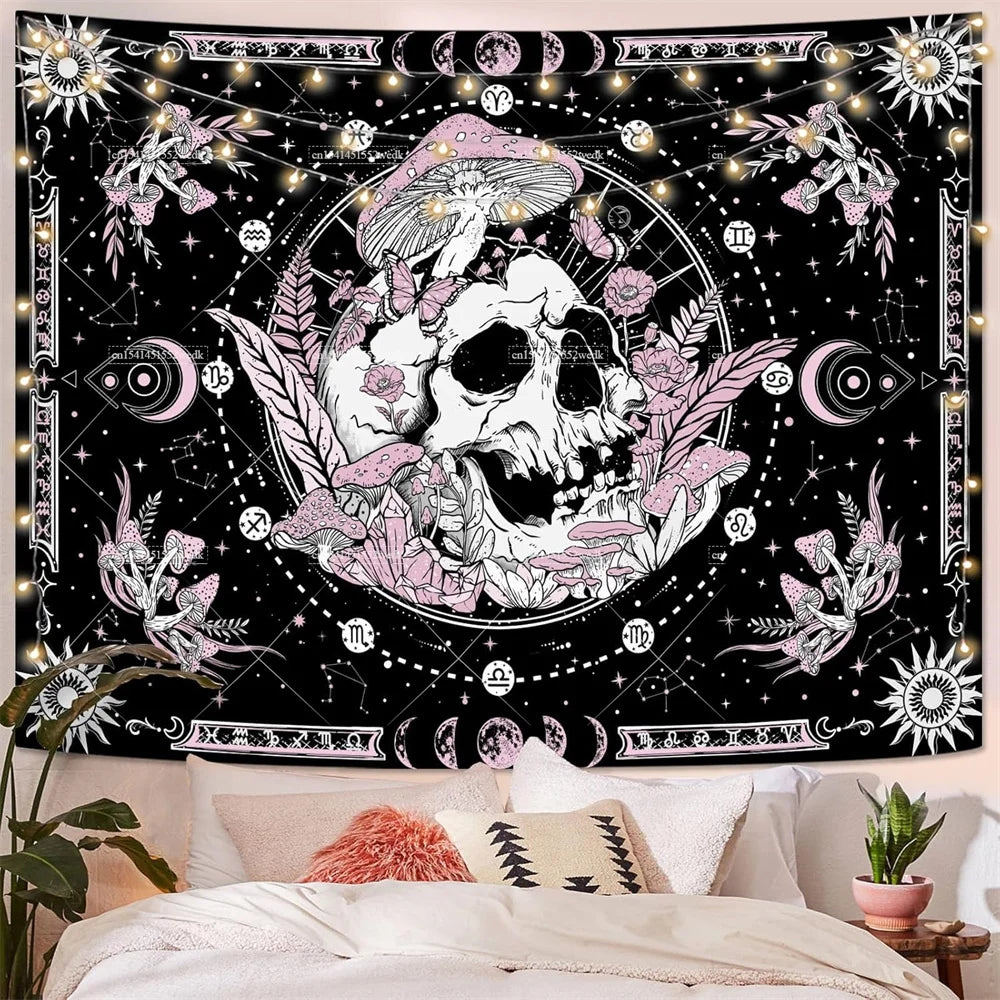 Tapisserie Murale Tarot The Lovers - Décoration Gothique & Mystique, Art Squelettes