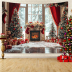 Tapisserie Murale de Noël - Sapin, Bougies & Cadeaux - Décoration Festive Cosy