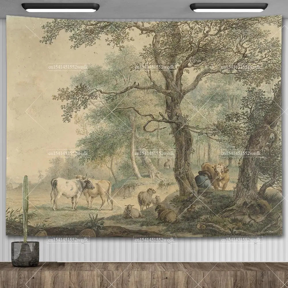 Tapisserie Murale Arbre Peint Vintage - Décoration Nature Salon & Chambre