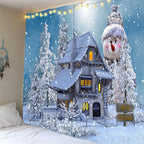 Tapisserie Murale Noël - Père Noël en Traineau & Rennes au-dessus de la Ville Enneigée