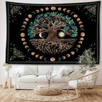 Tapisserie Murale Arbre de Vie - Tenture Bohème Mystique, Décoration Murale Spirituelle Soleil & Lune