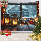 Tapisserie Murale de Noël - Sapin, Bougies & Cadeaux - Décoration Festive Cosy