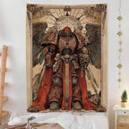 Tapisserie Murale Guerrier Ailé & Armure Sacrée - Art Fantasy Gothique