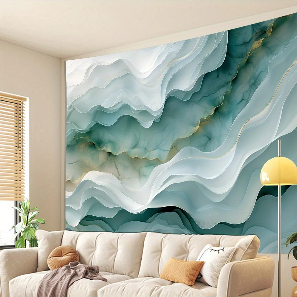 Tapisserie Murale Abstraite 3D - Vagues Turquoises & Design Moderne
