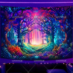 Tapisserie Murale Forêt Magique Néon - Paysage Psychédélique & Couleurs Lumineuses