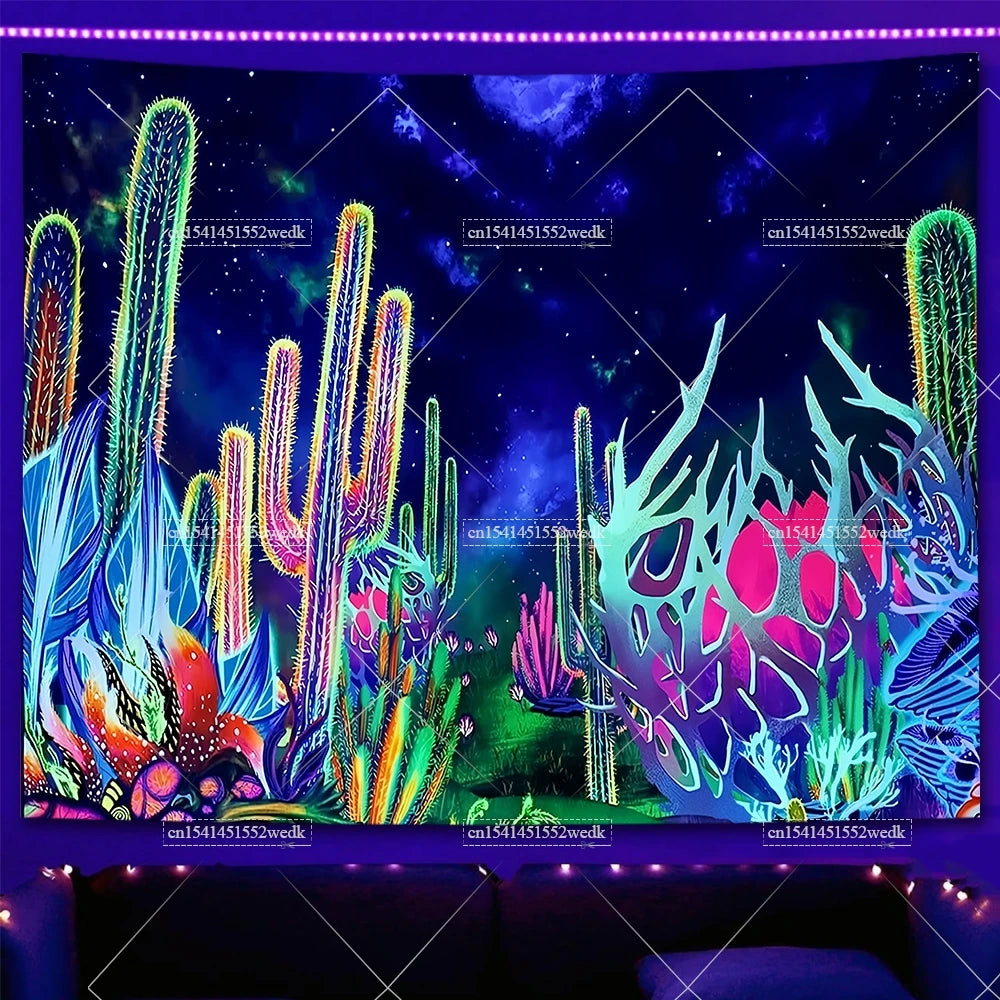 Tapisserie Murale Forêt Magique Néon - Paysage Psychédélique & Couleurs Lumineuses