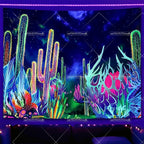 Tapisserie Murale Forêt Magique Néon - Paysage Psychédélique & Couleurs Lumineuses