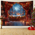 Tapisserie Murale de Noël - Sapin, Bougies & Cadeaux - Décoration Festive Cosy
