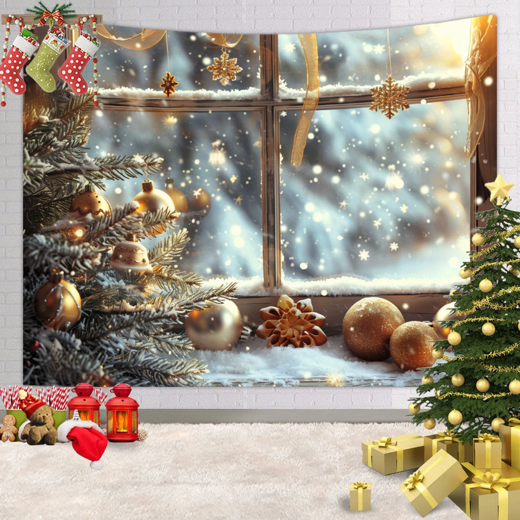 Tapisserie Murale de Noël - Sapin, Bougies & Cadeaux - Décoration Festive Cosy