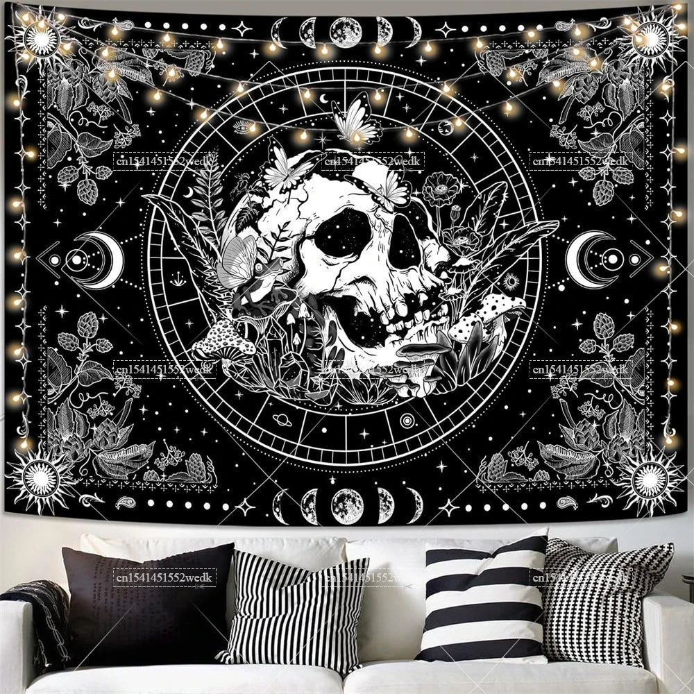 Tapisserie Murale Tarot The Lovers - Décoration Gothique & Mystique, Art Squelettes