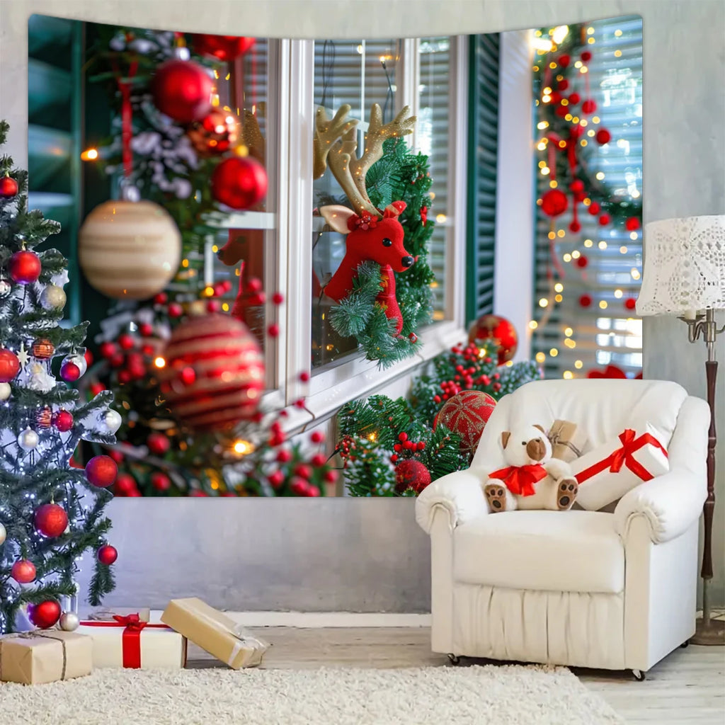 Tapisserie Murale de Noël - Sapin, Bougies & Cadeaux - Décoration Festive Cosy