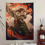 Tapisserie Murale Guerrier Ailé & Armure Sacrée - Art Fantasy Gothique