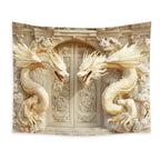 Tapisserie Murale 3D Dragons Dorés - Décoration Asiatique Luxueuse
