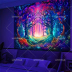 Tapisserie Murale Forêt Magique Néon - Paysage Psychédélique & Couleurs Lumineuses