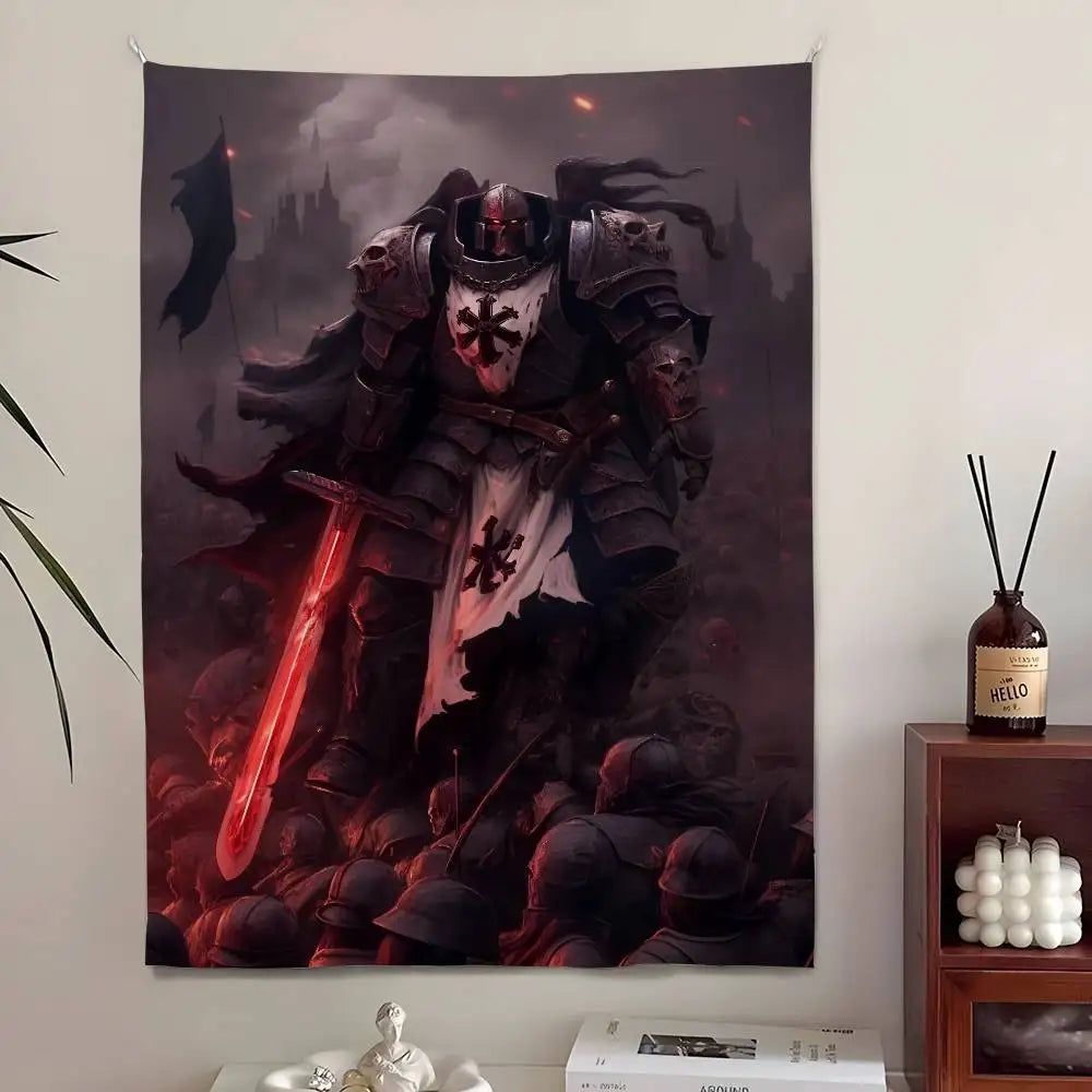 Tapisserie Murale Guerrier Ailé & Armure Sacrée - Art Fantasy Gothique