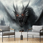 Tapisserie Murale Dragon Noir - Créature Fantastique & Décor Dark Fantasy