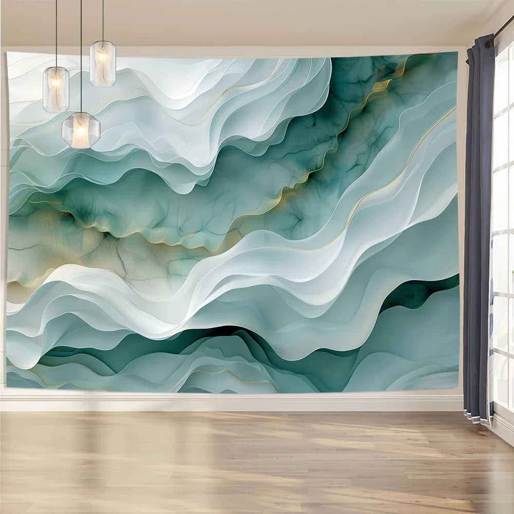 Tapisserie Murale Abstraite 3D - Vagues Turquoises & Design Moderne