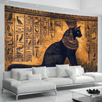 Tapisserie Murale Chat Egyptien - Art de l'Egypte Antique & Hiéroglyphes Dorés