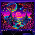 Tapisserie Murale Forêt Magique Néon - Paysage Psychédélique & Couleurs Lumineuses