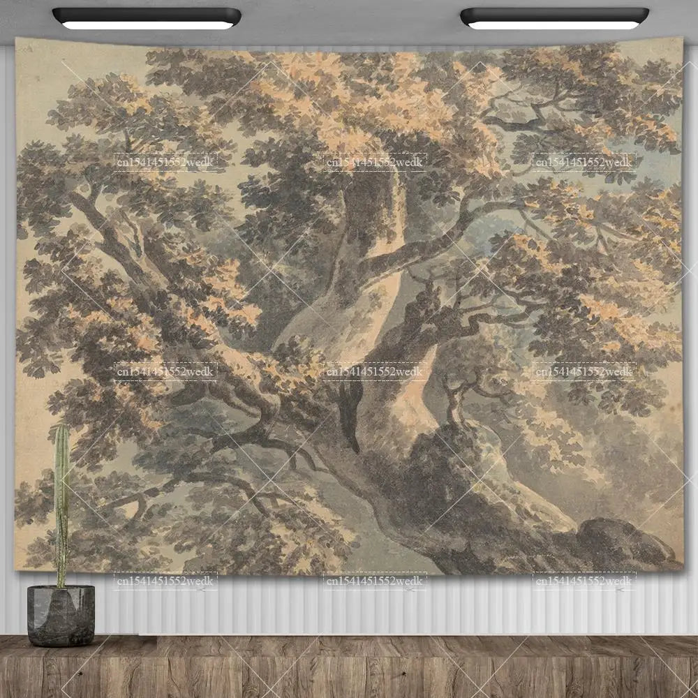 Tapisserie Murale Arbre Peint Vintage - Décoration Nature Salon & Chambre
