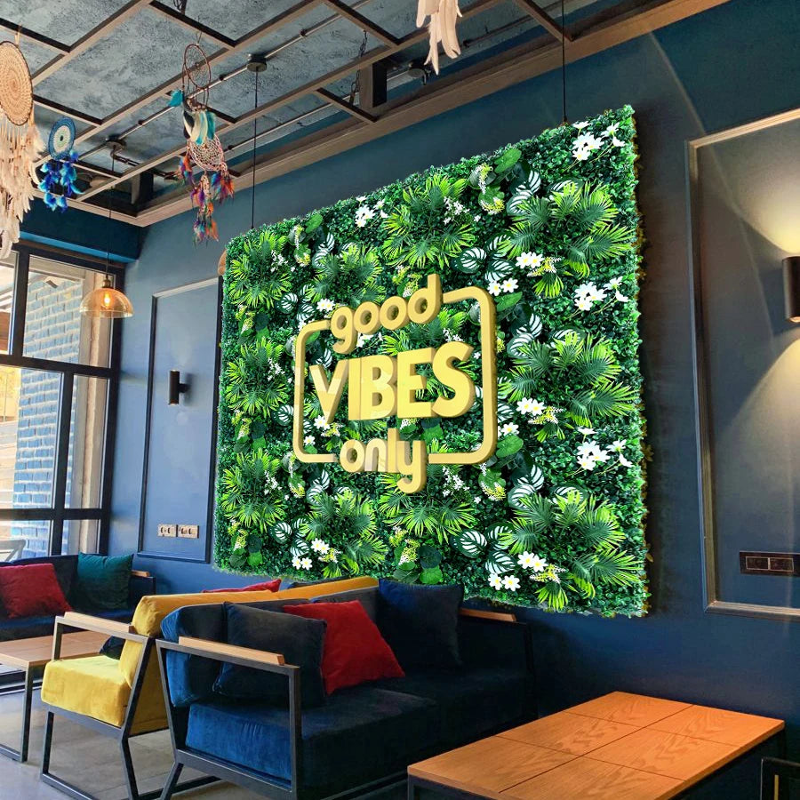 Mur Végétal Artificiel Premium - Panneau de Feuillages Tropicaux & Fleurs Blanches, Jardin Vertical Décoratif Intérieur/Extérieur