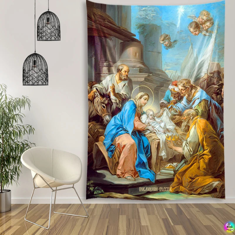 Tapisserie Nativité - Scène de la Crèche & Nuit Etoilée