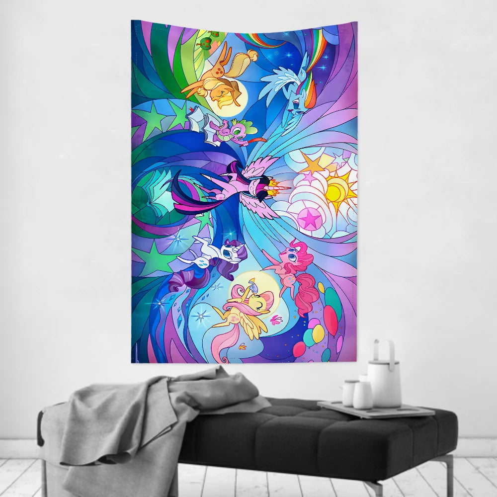 Tapisserie Licornes Colorées - Déco Murale Enfants Style Anime