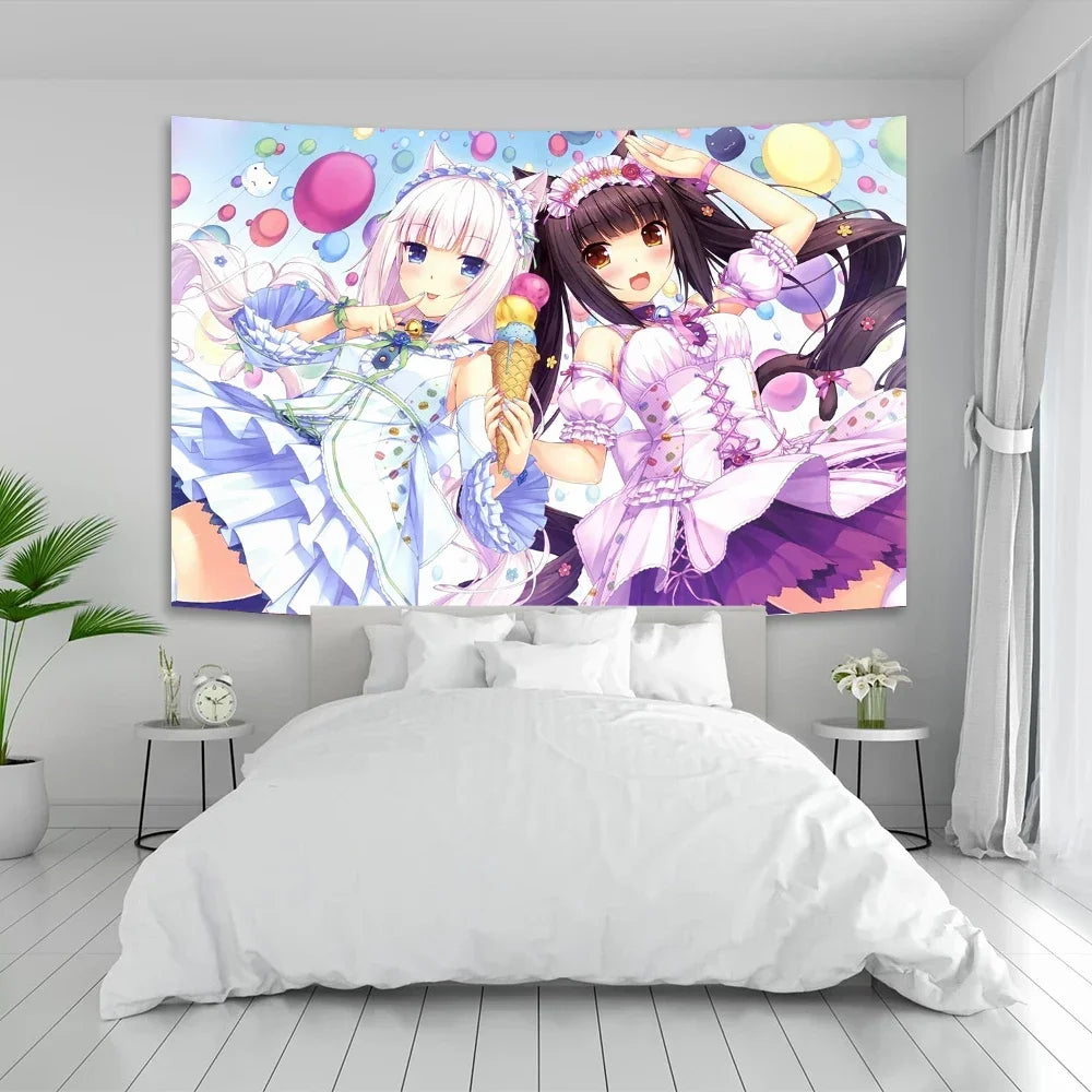 Tapisserie Murale Anime Kawaii - Décoration Colorée Style Manga, Poster Tissu