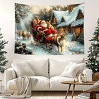 Tapisserie Murale de Noël - Père Noël & Maisons Enneigées