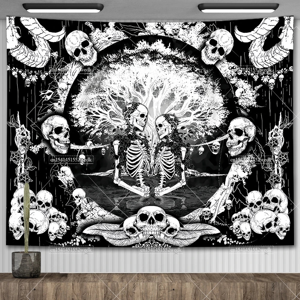 Tapisserie Murale Tarot The Lovers - Décoration Gothique & Mystique, Art Squelettes