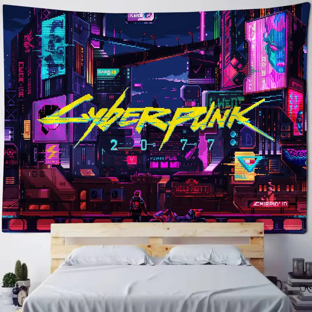 Tapisserie Cyberpunk 2077 - Décoration Murale Futuriste & Néon